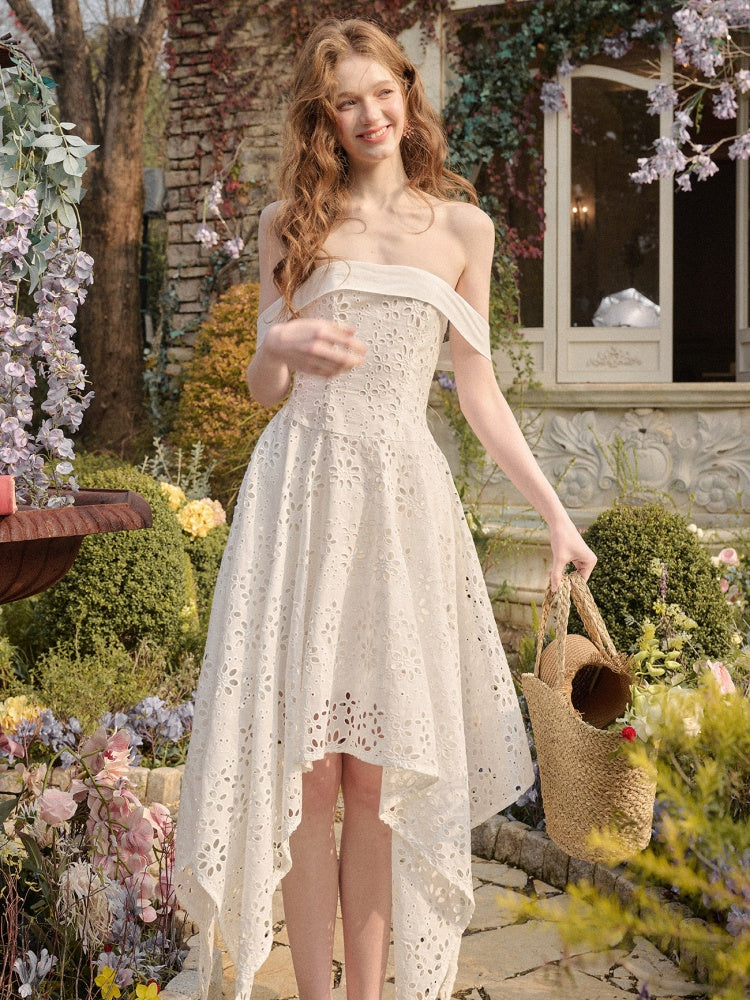 Elegant Eyelet Embroidery Irregular Skirt Dress【s0000016031】