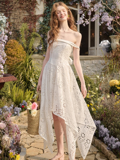 Elegant Eyelet Embroidery Irregular Skirt Dress【s0000016031】