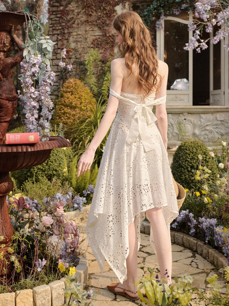 Elegant Eyelet Embroidery Irregular Skirt Dress【s0000016031】