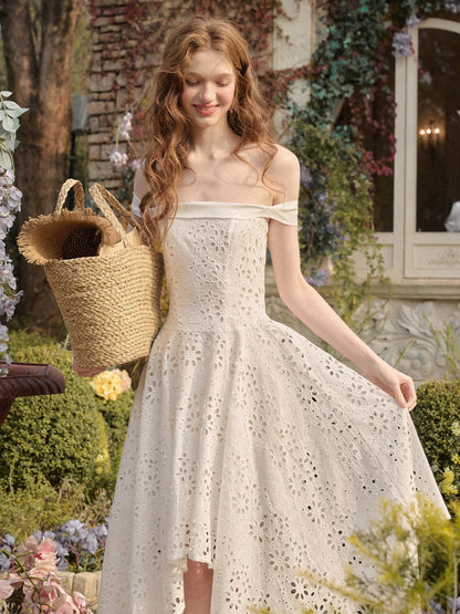 Elegant Eyelet Embroidery Irregular Skirt Dress【s0000016031】