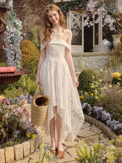 Elegant Eyelet Embroidery Irregular Skirt Dress【s0000016031】