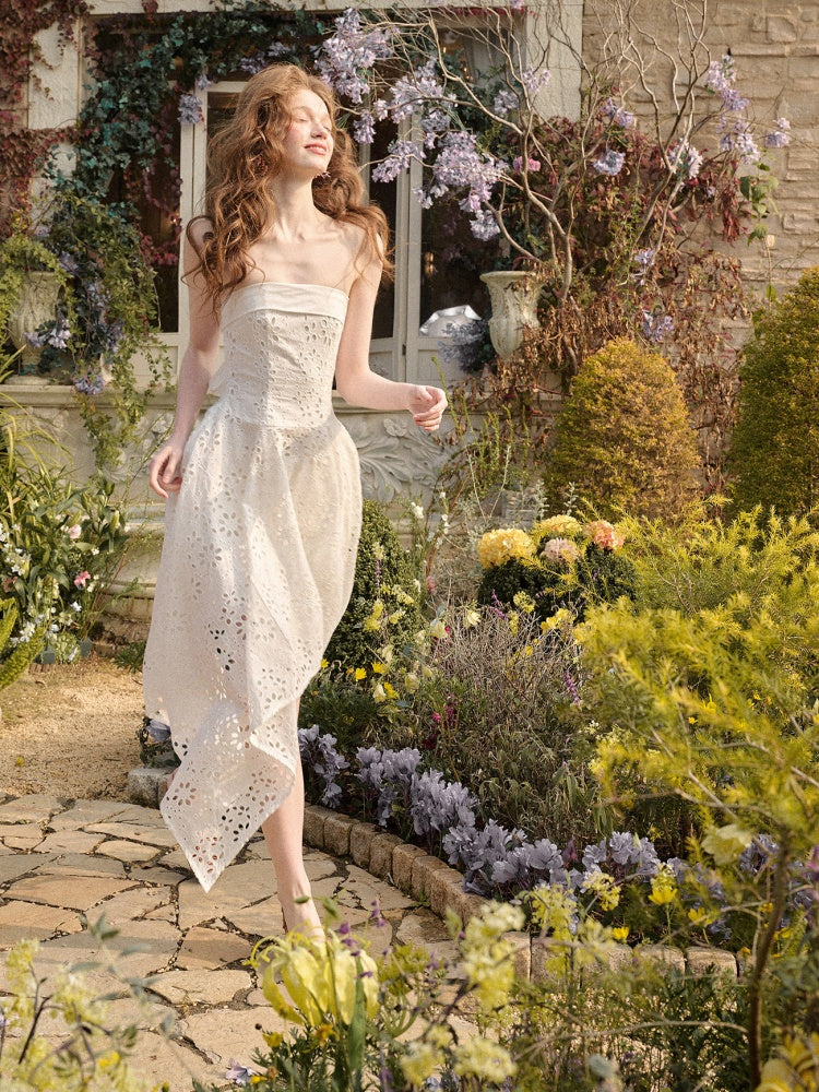 Elegant Eyelet Embroidery Irregular Skirt Dress【s0000016031】