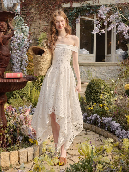 Elegant Eyelet Embroidery Irregular Skirt Dress【s0000016031】