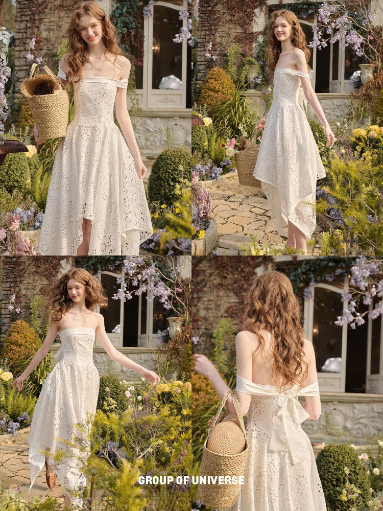 Elegant Eyelet Embroidery Irregular Skirt Dress【s0000016031】