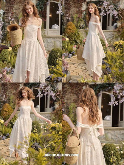 Elegant Eyelet Embroidery Irregular Skirt Dress【s0000016031】