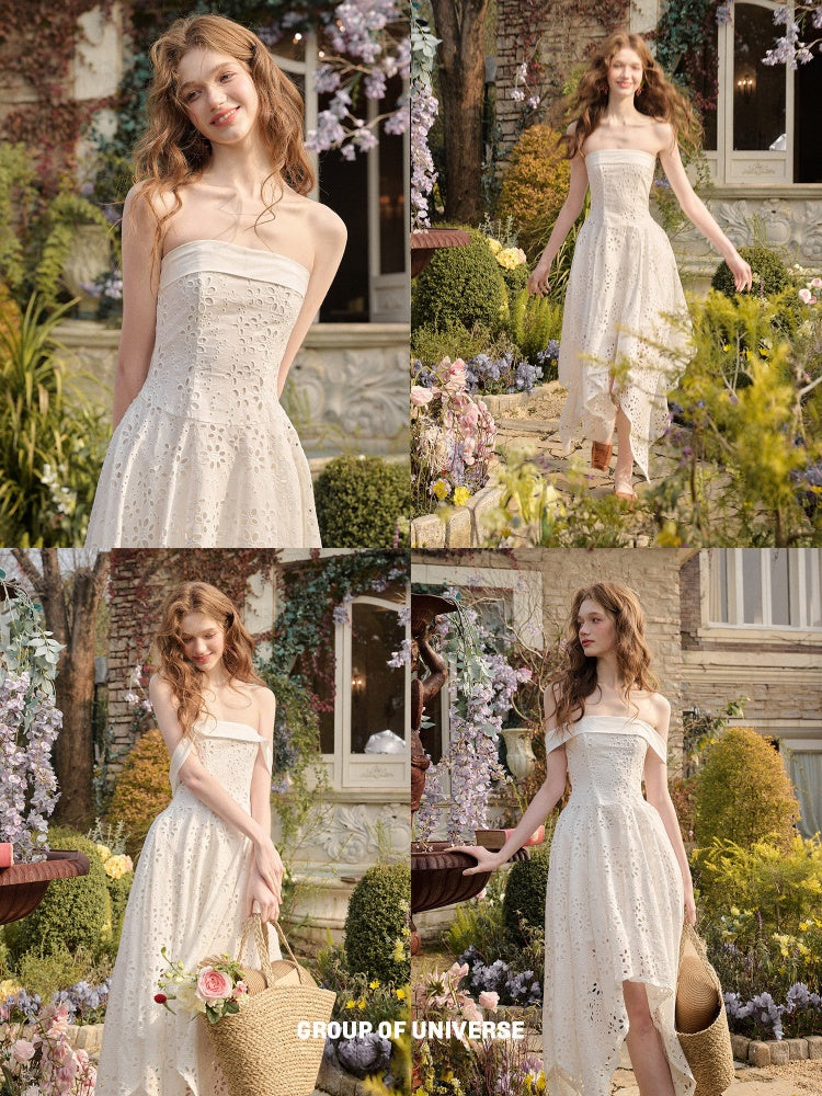 Elegant Eyelet Embroidery Irregular Skirt Dress【s0000016031】