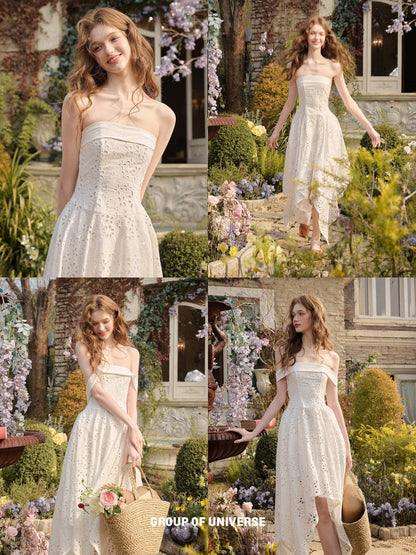 Elegant Eyelet Embroidery Irregular Skirt Dress【s0000016031】
