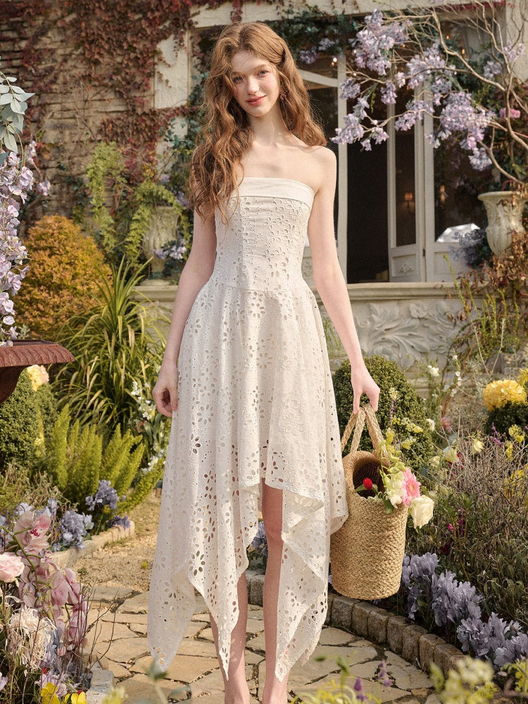 Elegant Eyelet Embroidery Irregular Skirt Dress【s0000016031】