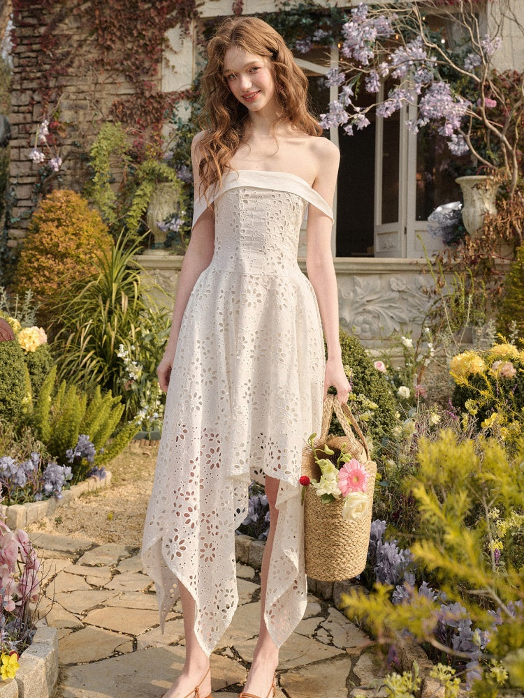 Elegant Eyelet Embroidery Irregular Skirt Dress【s0000016031】