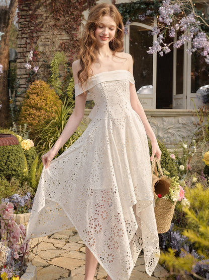 Elegant Eyelet Embroidery Irregular Skirt Dress【s0000016031】