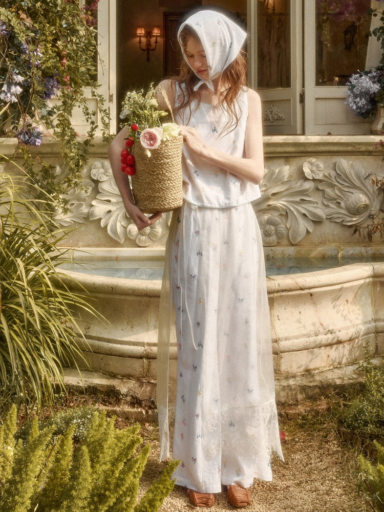 Botanical Embroidery Tank Tops Pants Dress Setup【s0000016032】
