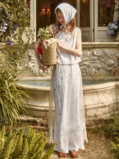 Botanical Embroidery Tank Tops Pants Dress Setup【s0000016032】