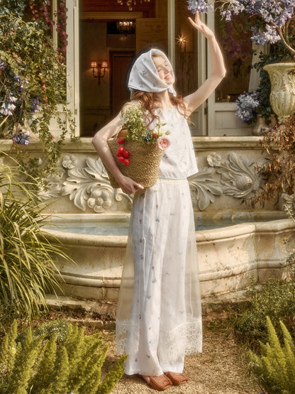 Botanical Embroidery Tank Tops Pants Dress Setup【s0000016032】