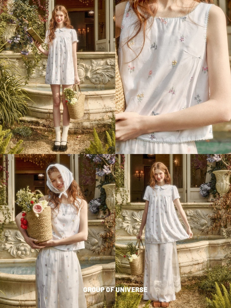 Botanical Embroidery Tank Tops Pants Dress Setup【s0000016032】