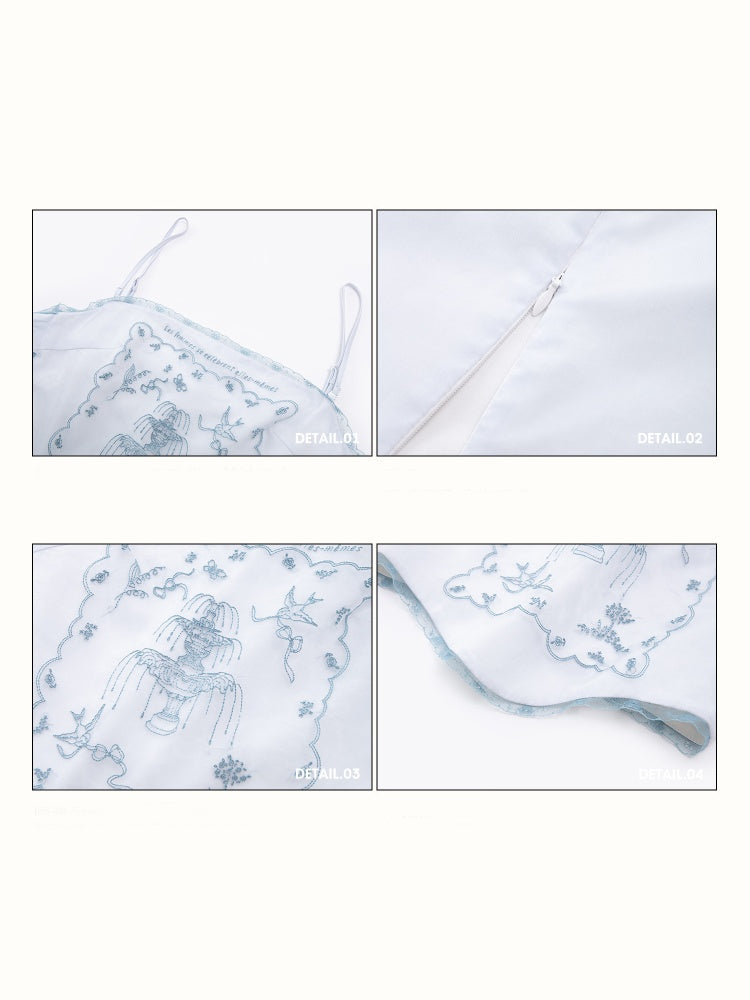 Fountain Embroidery Camisole & Scalloped Mini Skirt【s0000016033】