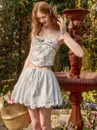 Fountain Embroidery Camisole & Scalloped Mini Skirt【s0000016033】