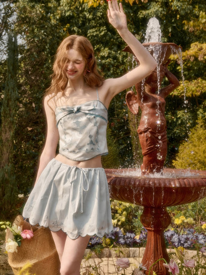 Fountain Embroidery Camisole & Scalloped Mini Skirt【s0000016033】