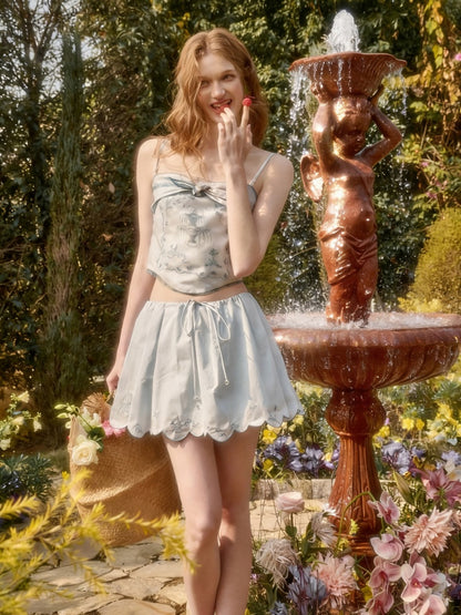 Fountain Embroidery Camisole & Scalloped Mini Skirt【s0000016033】