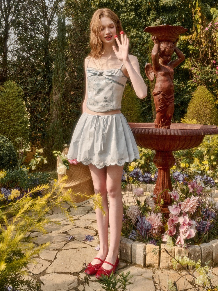 Fountain Embroidery Camisole & Scalloped Mini Skirt【s0000016033】