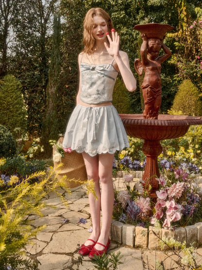 Fountain Embroidery Camisole & Scalloped Mini Skirt【s0000016033】