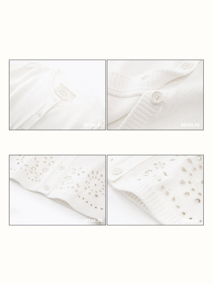 Flower Ribbon Embroidery Eyelet Knit Cardigan & Mini Skirt【s0000016034】
