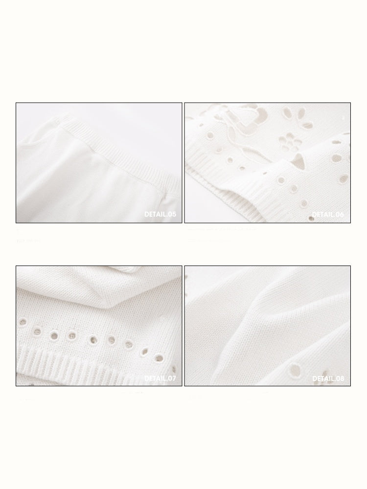 Flower Ribbon Embroidery Eyelet Knit Cardigan & Mini Skirt【s0000016034】
