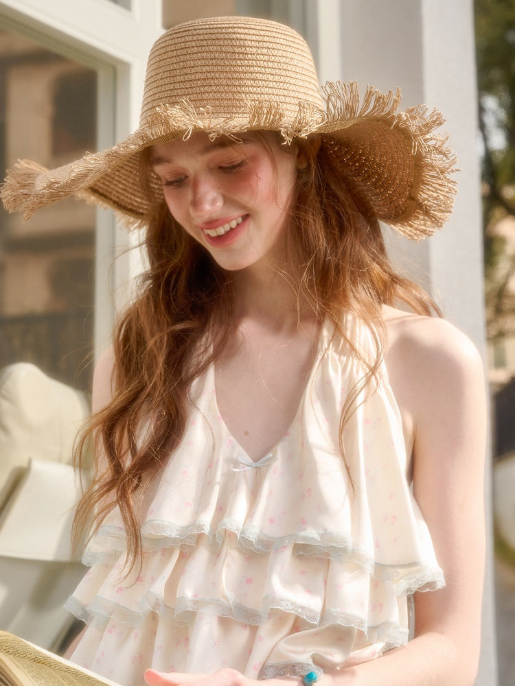 Floral Satin Tiered Ruffles Halter Neck Camisole & Skirt【s0000016037】