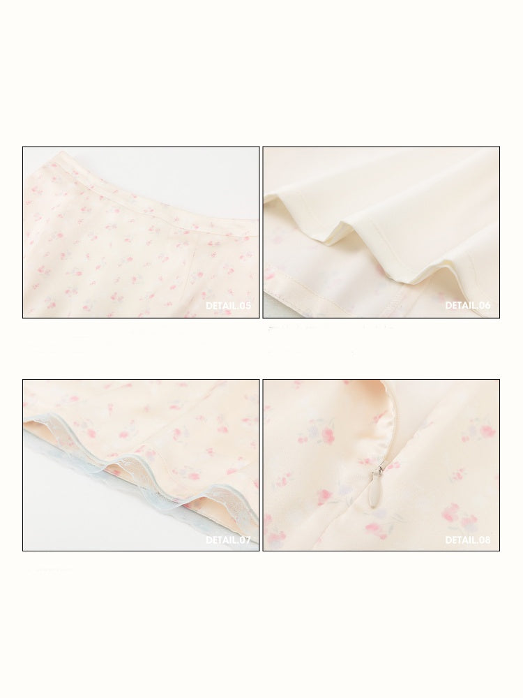 Floral Satin Tiered Ruffles Halter Neck Camisole & Skirt【s0000016037】