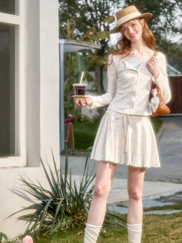 Original Hand-Painted Cardigan & Skirt Setup【s0000016038】