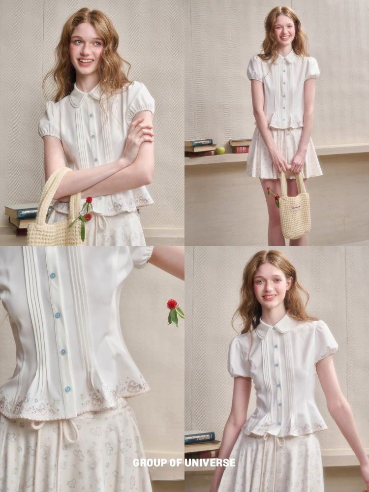 Handmade Embroidery Cute Playful Doll Collar Blouse【s0000016039】