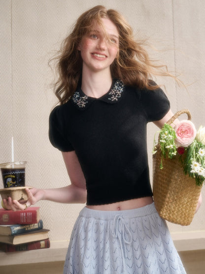 Handmade Flower Embroidered knitted Tops【s0000016040】