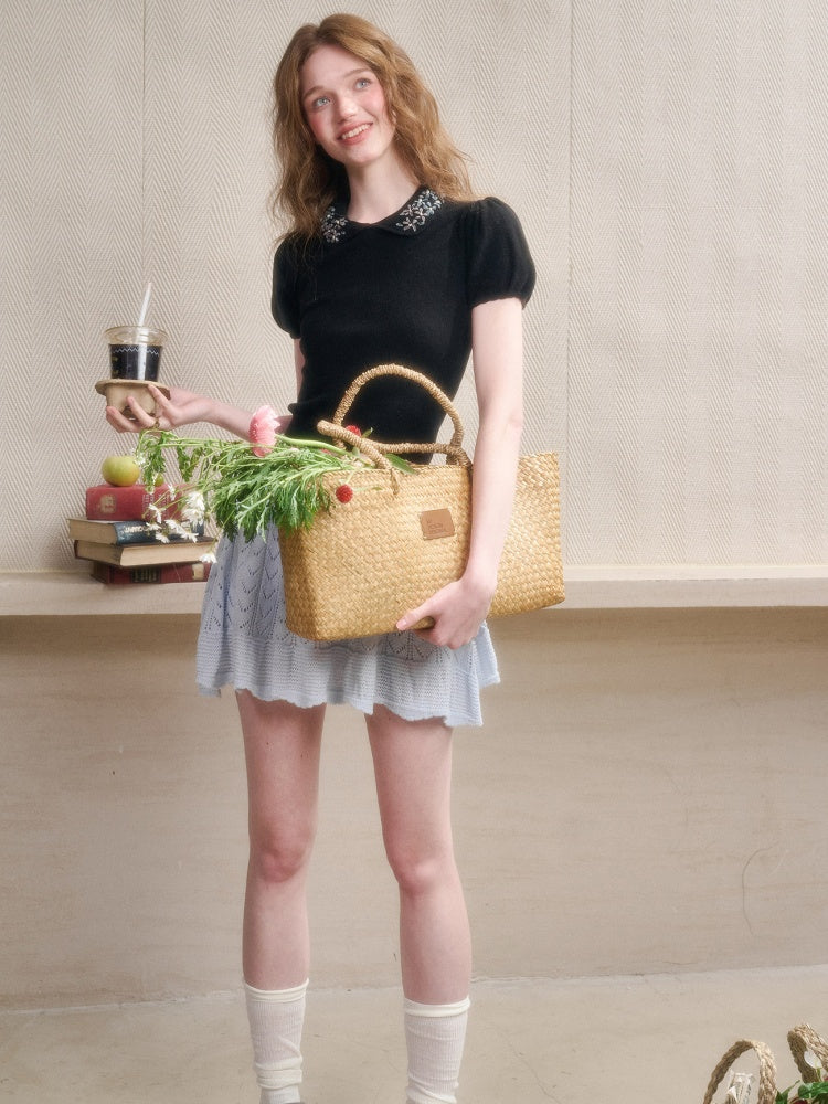 Handmade Flower Embroidered knitted Tops【s0000016040】