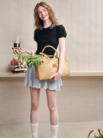 Handmade Flower Embroidered knitted Tops【s0000016040】