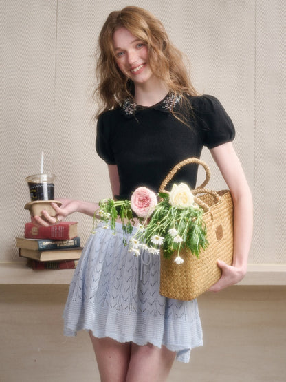 Handmade Flower Embroidered knitted Tops【s0000016040】