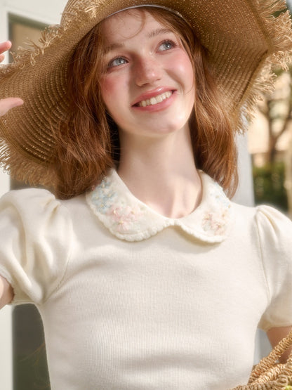 Handmade Flower Embroidered knitted Tops【s0000016040】