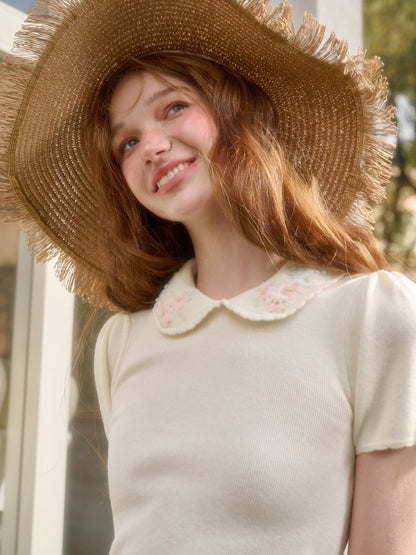 Handmade Flower Embroidered knitted Tops【s0000016040】