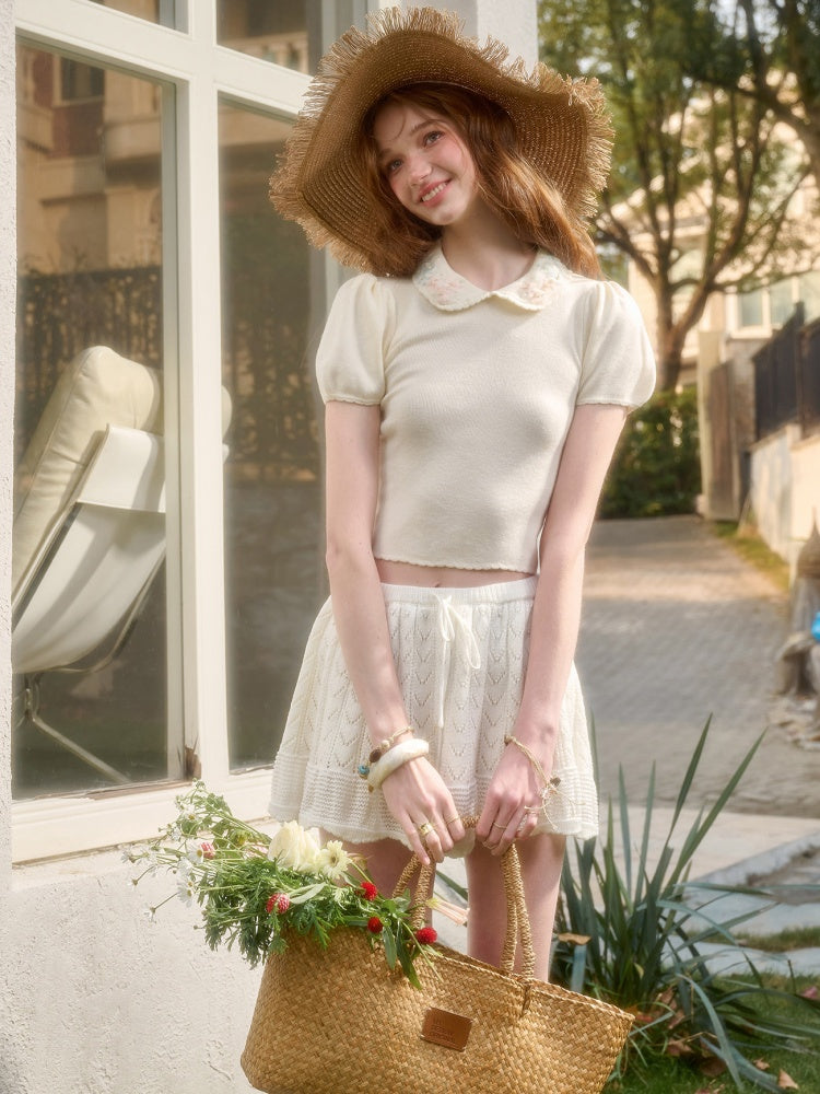 Handmade Flower Embroidered knitted Tops【s0000016040】