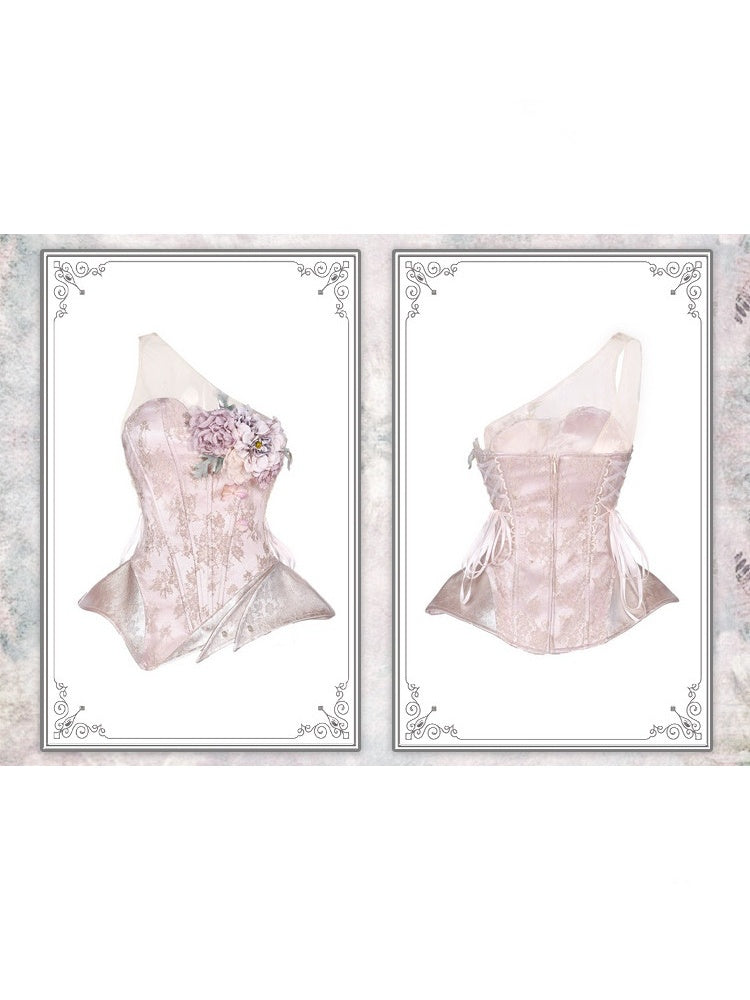 Silver Flower Asymmetrical Elf Wind Fairy Armor Fishbone Corset【s0000016143】