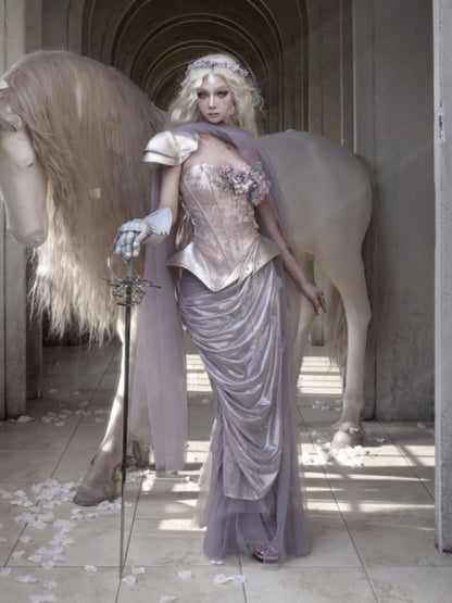 Silver Flower Asymmetrical Elf Wind Fairy Armor Fishbone Corset【s0000016143】