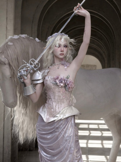 Silver Flower Asymmetrical Elf Wind Fairy Armor Fishbone Corset【s0000016143】