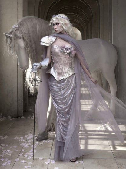 Silver Flower Asymmetrical Elf Wind Fairy Armor Fishbone Corset【s0000016143】