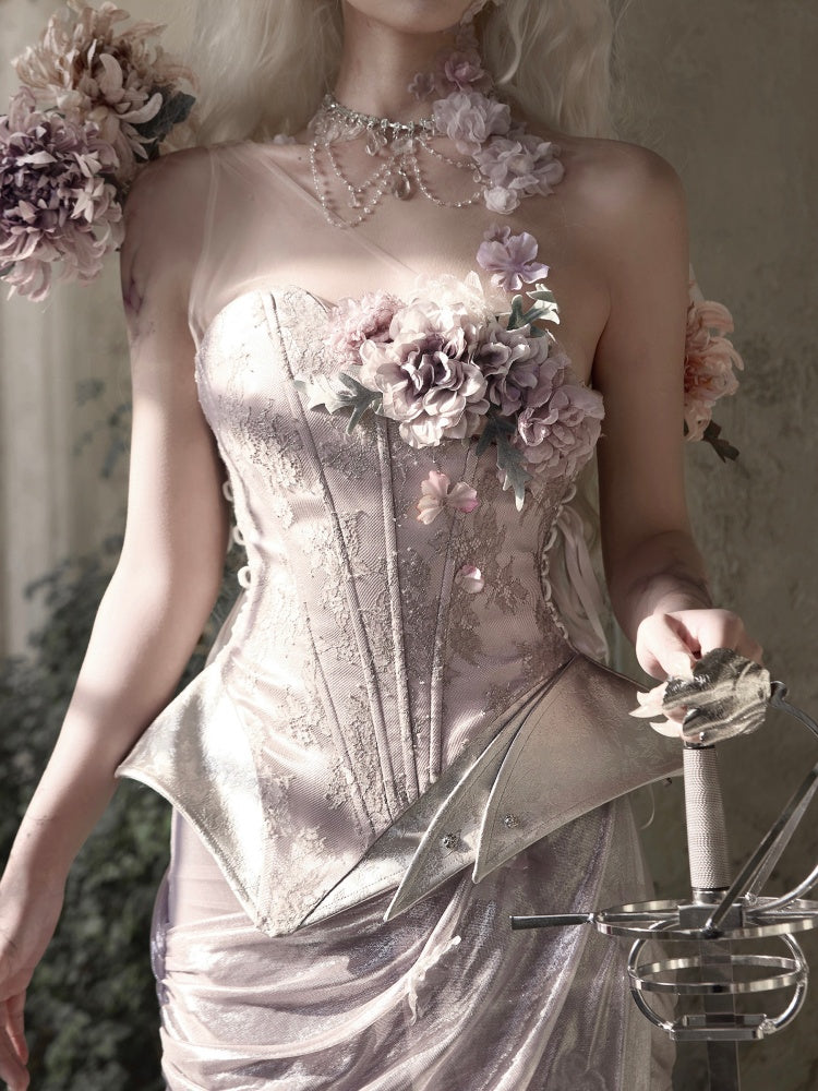 Silver Flower Asymmetrical Elf Wind Fairy Armor Fishbone Corset【s0000016143】
