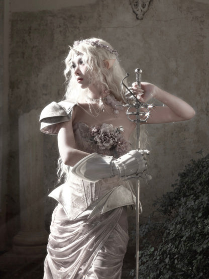 Silver Flower Asymmetrical Elf Wind Fairy Armor Fishbone Corset【s0000016143】