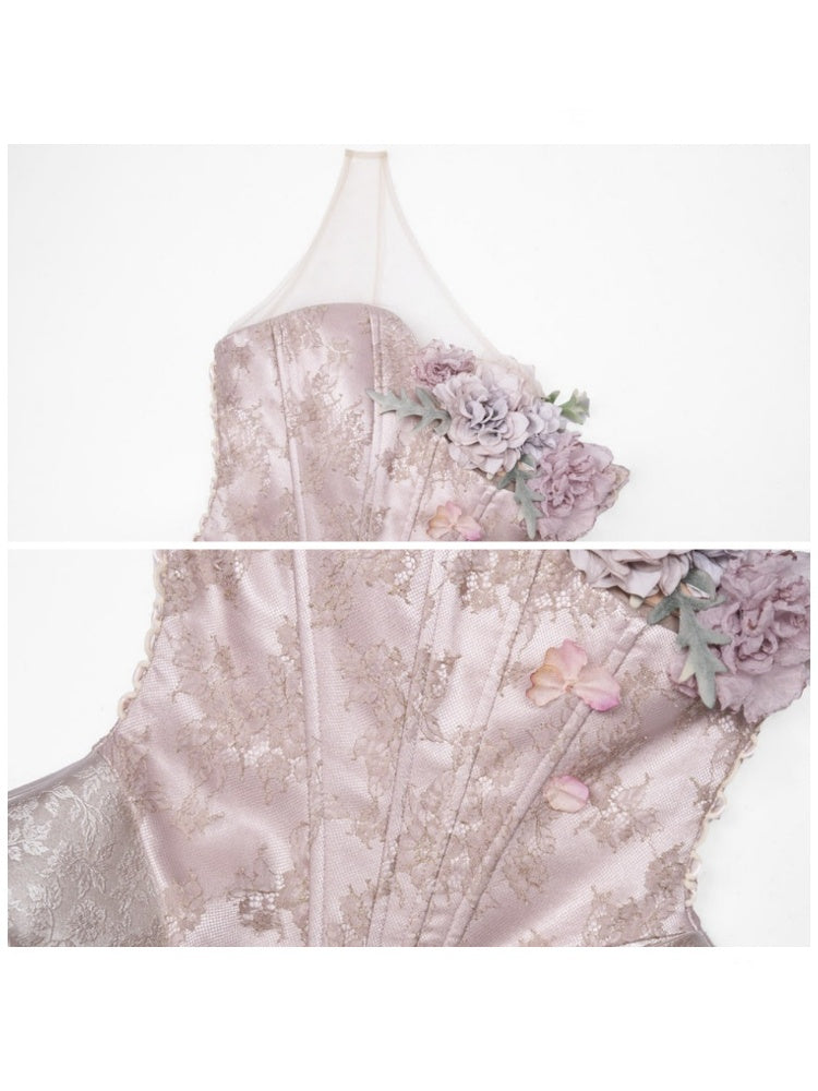 Silver Flower Asymmetrical Elf Wind Fairy Armor Fishbone Corset【s0000016143】