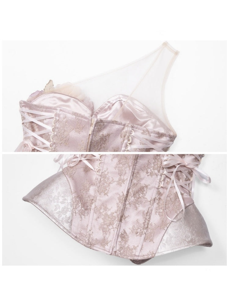 Silver Flower Asymmetrical Elf Wind Fairy Armor Fishbone Corset【s0000016143】