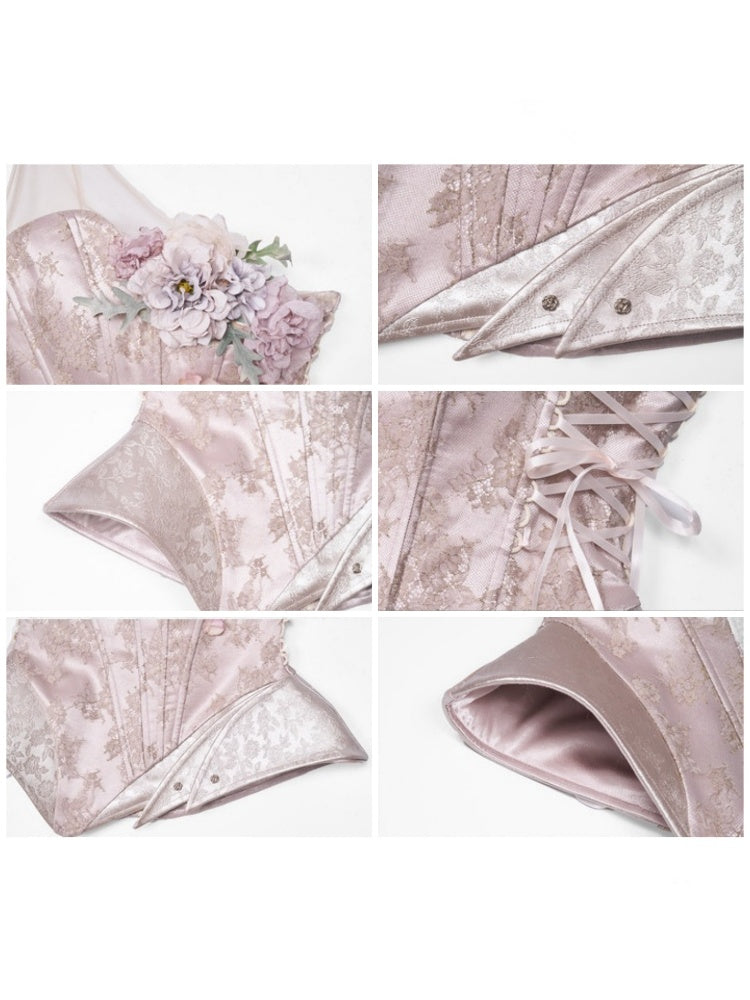 Silver Flower Asymmetrical Elf Wind Fairy Armor Fishbone Corset【s0000016143】