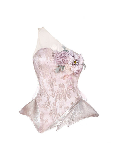 Silver Flower Asymmetrical Elf Wind Fairy Armor Fishbone Corset【s0000016143】