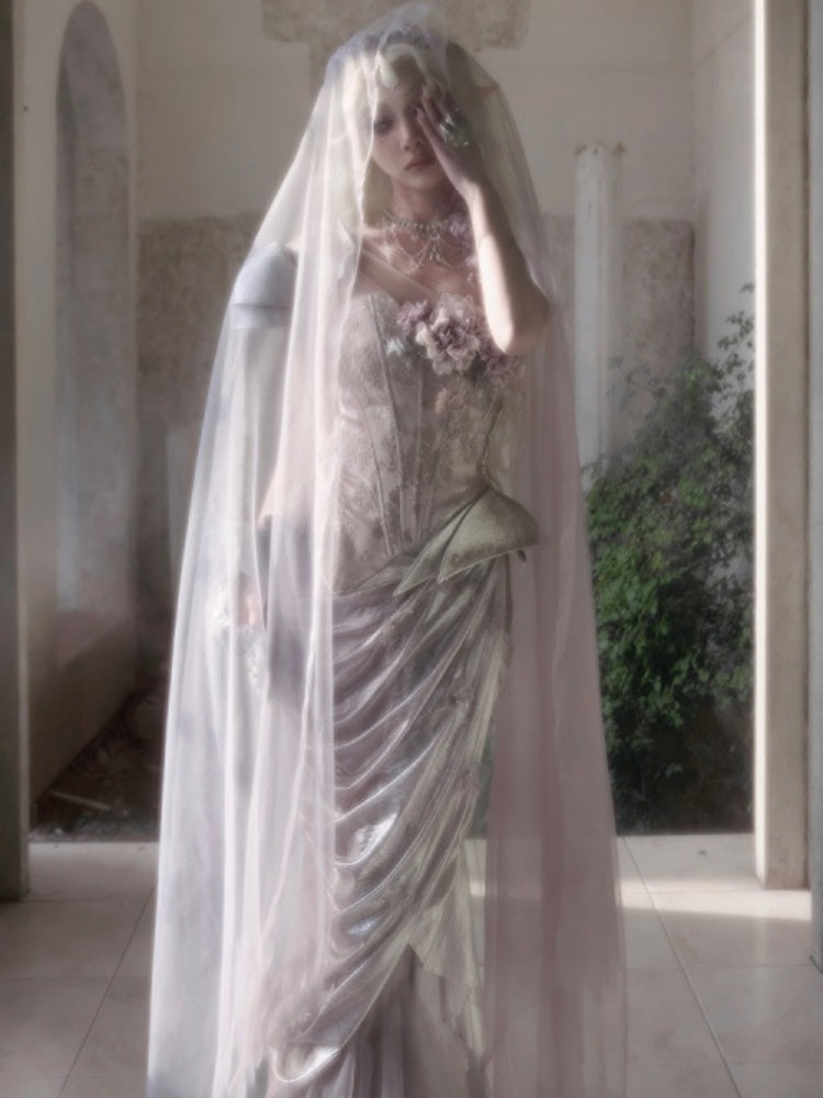 Silver Flower Asymmetrical Elf Wind Fairy Armor Fishbone Corset【s0000016143】