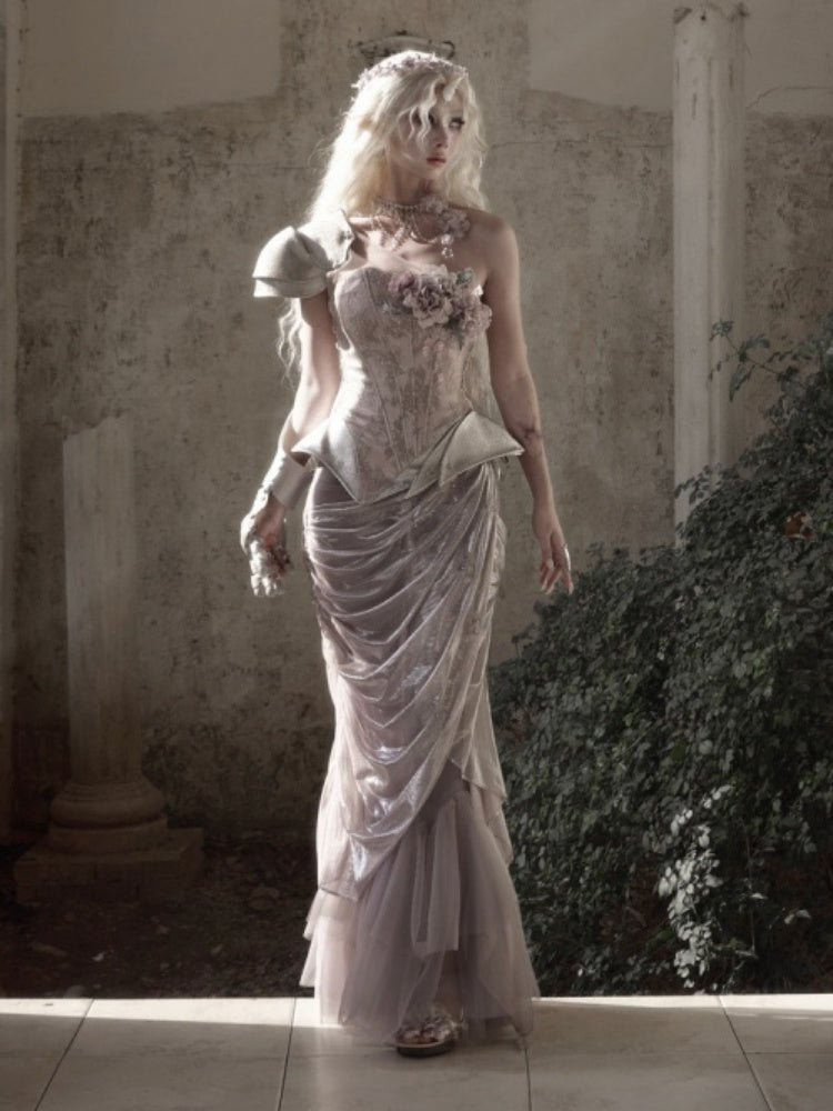 Silver Flower Asymmetrical Elf Wind Fairy Armor Fishbone Corset【s0000016143】