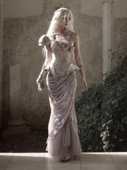 Silver Flower Asymmetrical Elf Wind Fairy Armor Fishbone Corset【s0000016143】